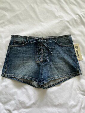 Lace Up Denim Micro Shorts